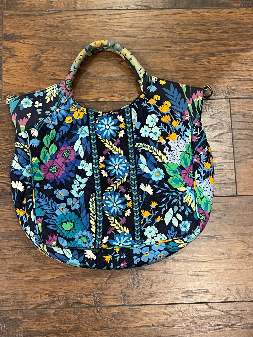 Vera Bradley Navy Quilted Tote with Multicolor Floral Print